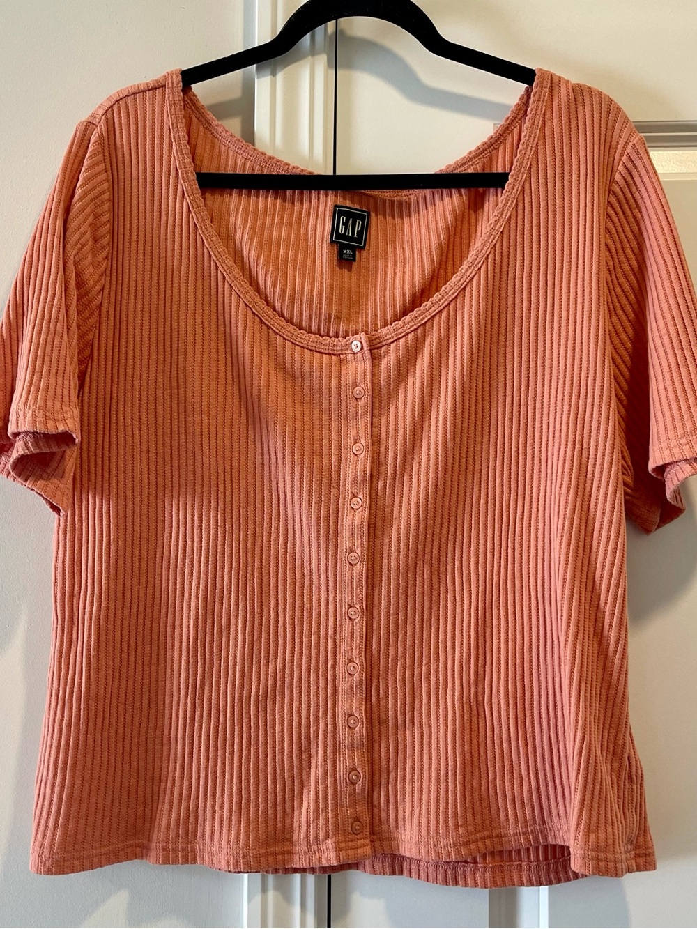 GAP Women's Ribbed Button-Front Top Short Sleeve Orange Coral Women’s Size XXL